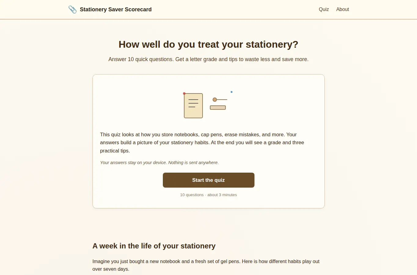 Screenshot of Stationery Saver Scorecard interface showing the project page in use